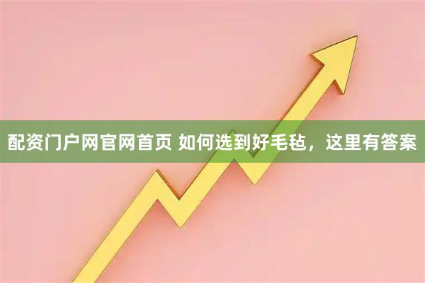 配资门户网官网首页 如何选到好毛毡，这里有答案